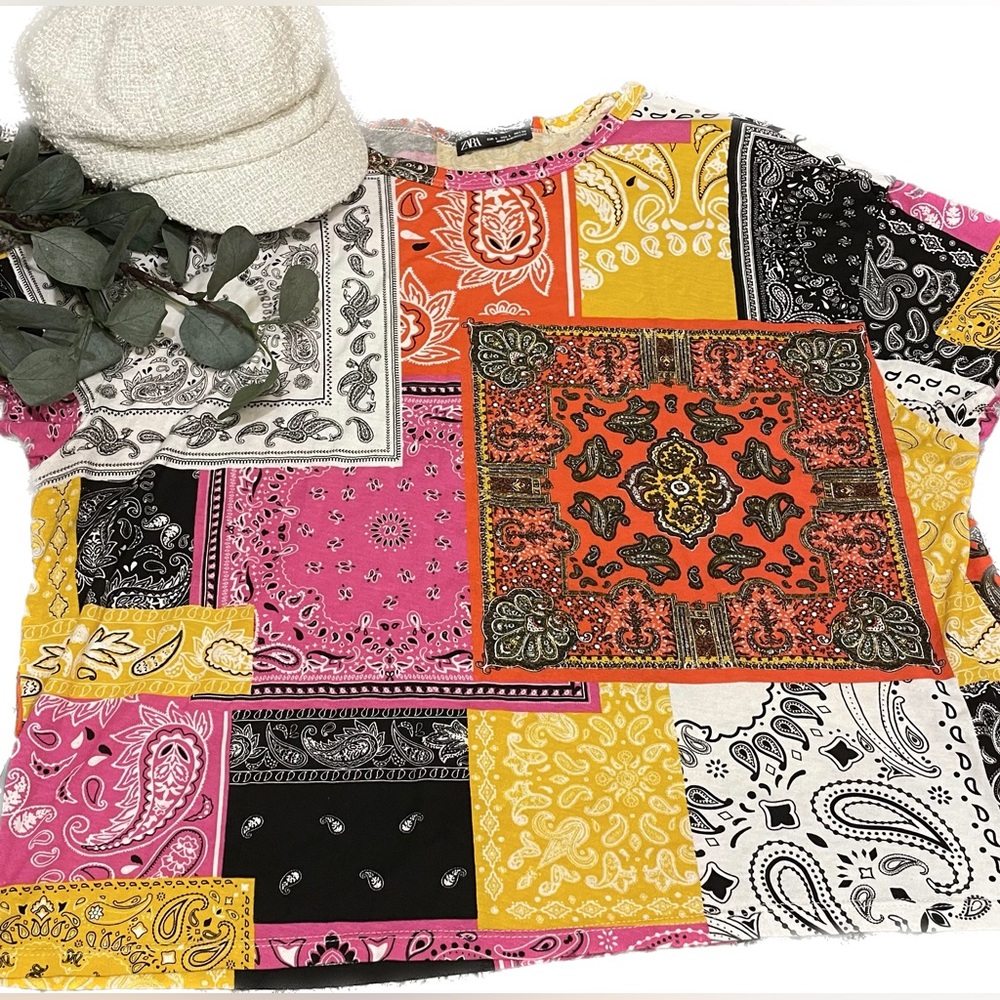 Zara Patchwork Paisley Short Sleeve Tee